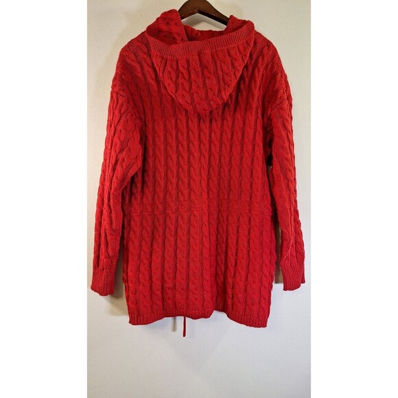 VTG DONCASTER SPORT Wool Blend Chunky Cable Knit Sweater Jacket Women Med Hooded - Picture 2 of 7